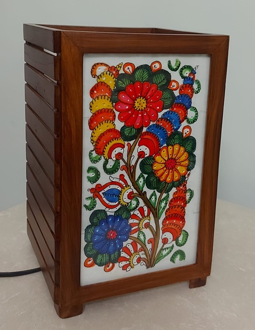 Leather Painting Table Lamp (Front side Camel Backside Floral) - Image 2
