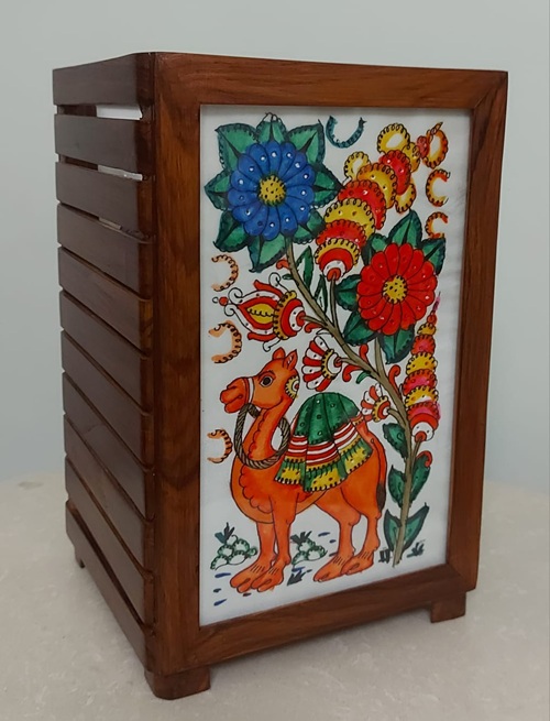 Leather Painting Table Lamp (Front side Camel Backside Floral)
