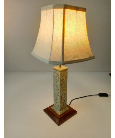 Jaali Stone Work Table Lamp with Shade Square Pillar style