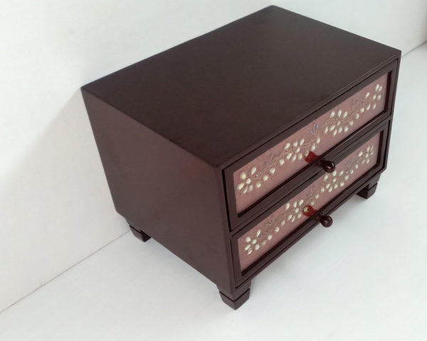 Kundan Zardozi Work Double-drawer Jewellery Box Maroon - Image 2