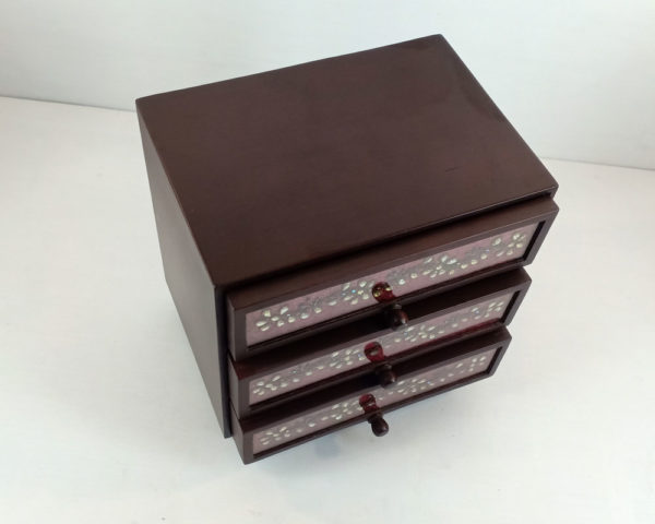 Kundan Zardozi Work Triple-drawer Jewellery Box Maroon - Image 2