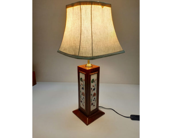 Marble Inlay Work Table Lamp With Shad