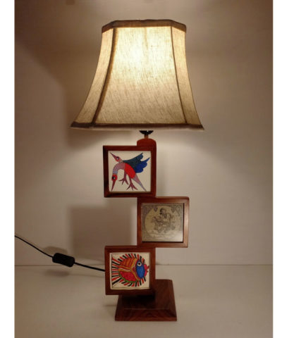 Leather/Gond/Pattachitra Mix Art: Table Lamp with shade