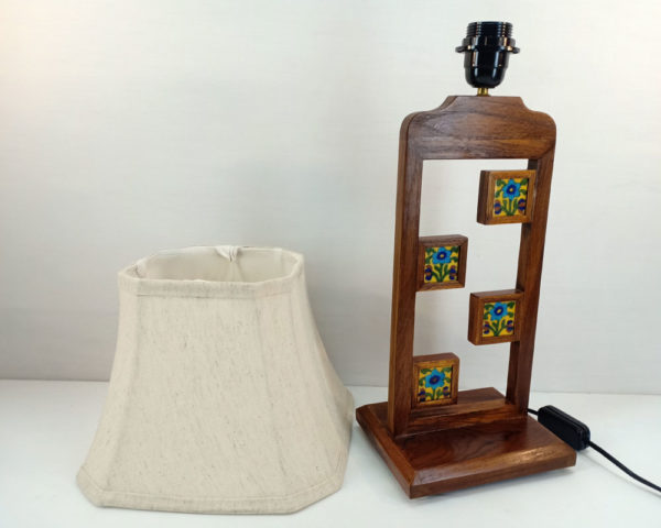 Hand-made Tile Work Table Lamp With Shade with yellow background tile - Image 4