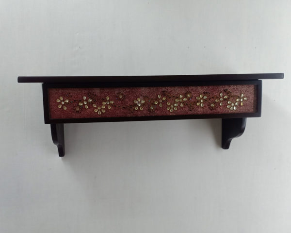 Kundan Zardozi Work Shelf with Drawer Maroon - Image 2