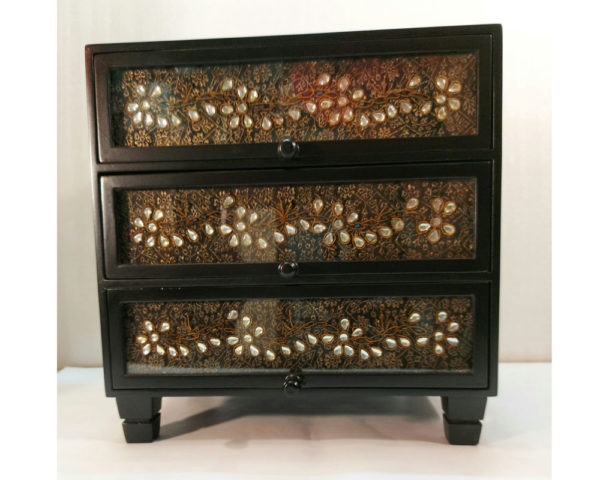 Kundan Zardozi work Triple-drawer Jewellery Box