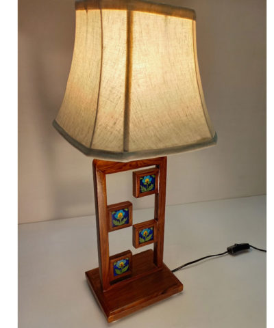 Hand-made Tile Work Table Lamp With Shade with blue Background Tile