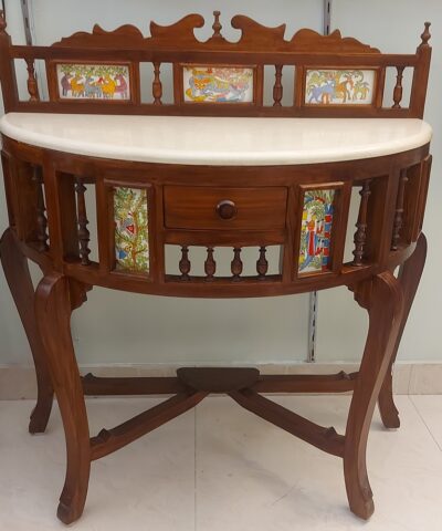 Mithila and Gond Art Half Round Console Table
